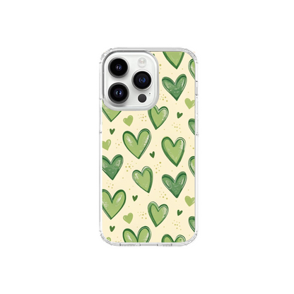 Sketched Matcha Green Hearts Phone Case