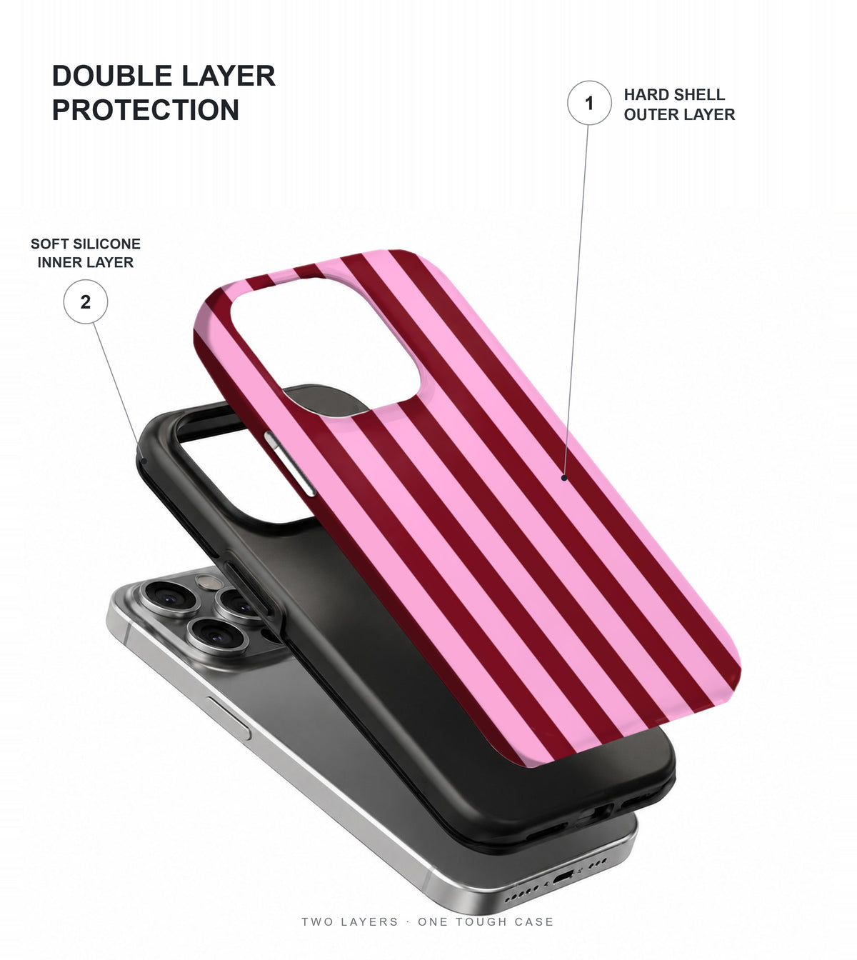 Pink Maroon Stripe Phone Case double layer protection