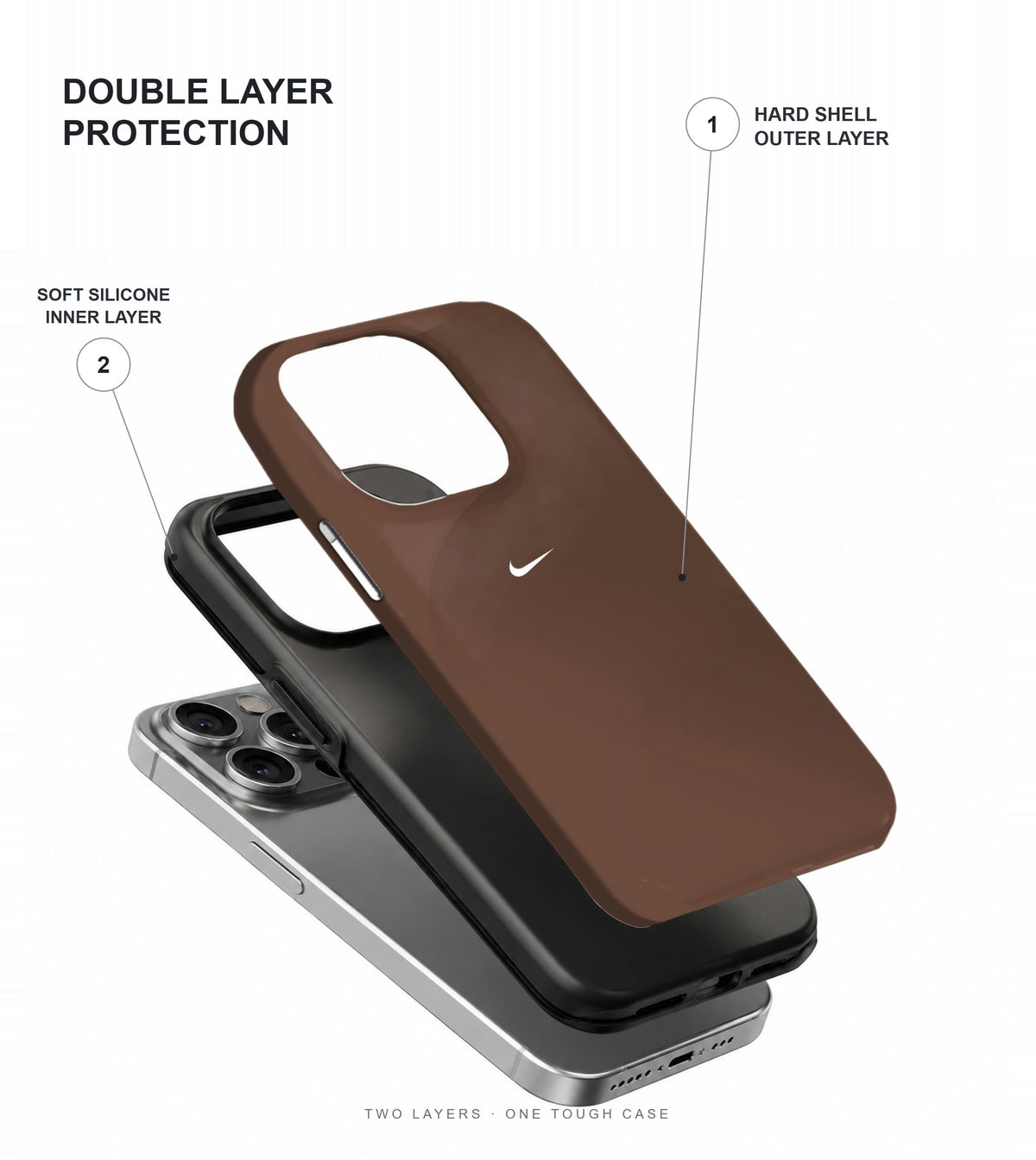Chocolate Brown Swoosh Phone Case double layer protection