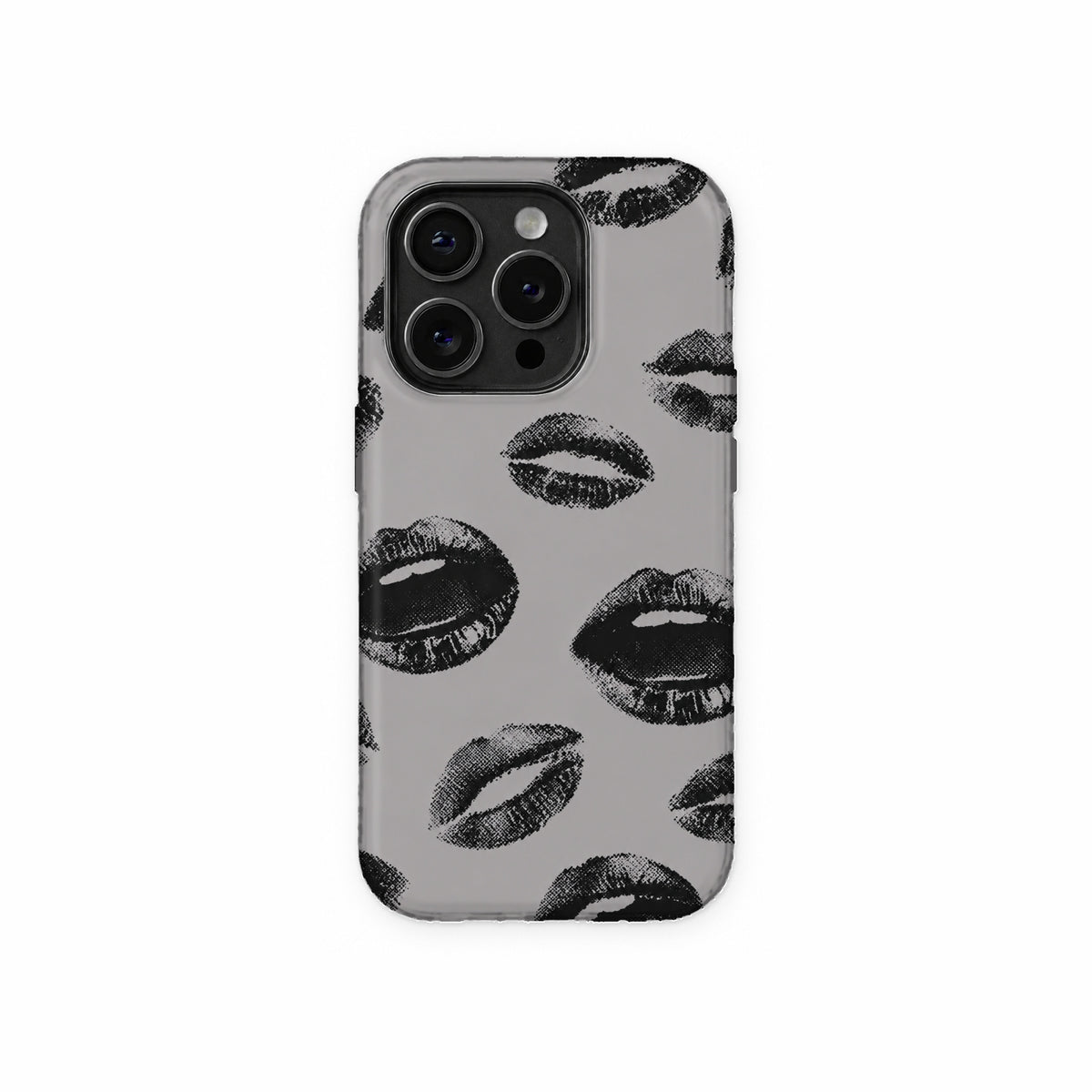 Grey Lips Print Phone Case front view