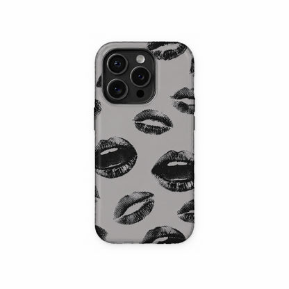 Grey Lips Print Phone Case front view