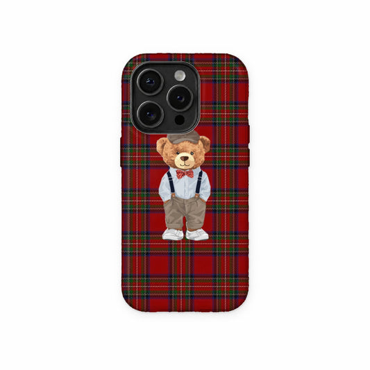Preppy Teddy Tartan Phone Case front view