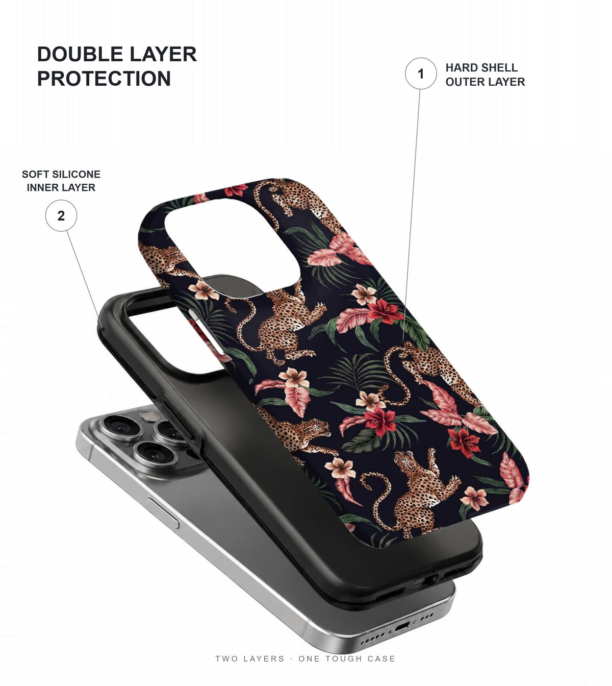 Leopard Hibiscus Night Phone Case double layer protection