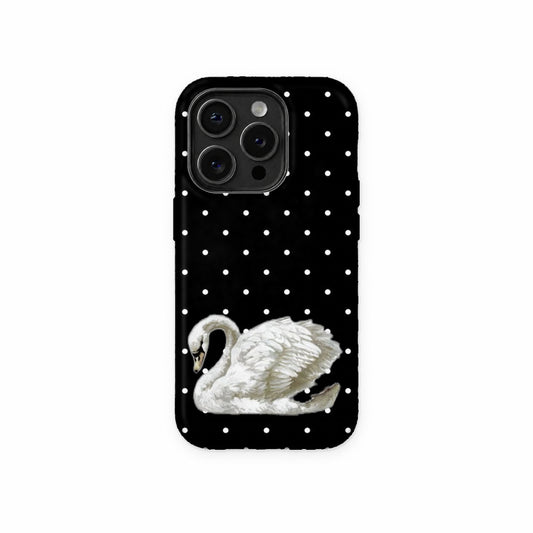 Black Polka Swan Phone Case front view