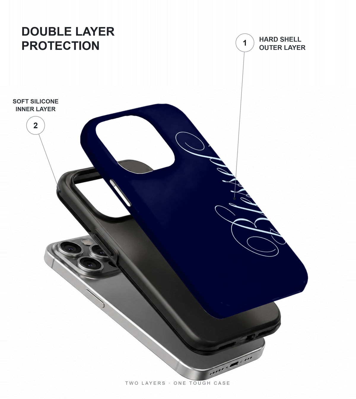 Navy Blessed Script Phone Case double layer protection