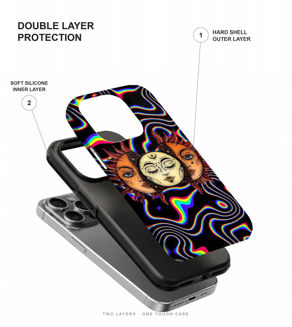 Psychedelic Sun and Moon Phone Case double layer protection