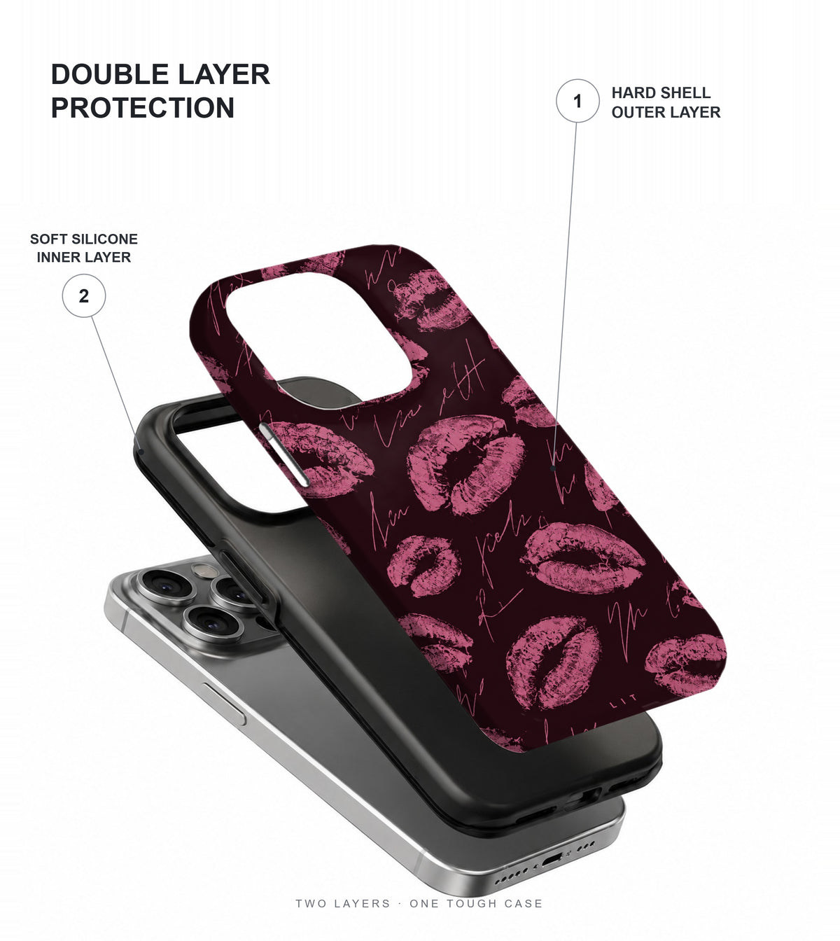Pink Kiss Scribble Phone Case double layer protection
