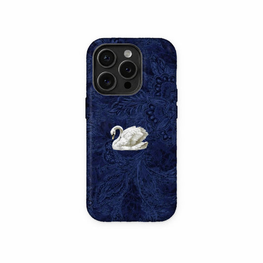 Navy Lace Swan Phone Case front view